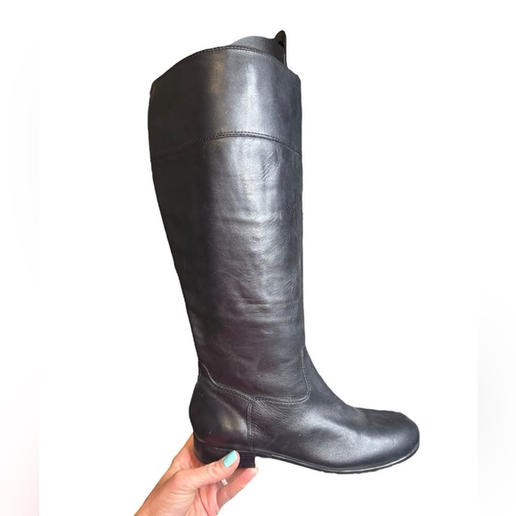 Arturo Chiang Black Leather Riding Boots Size 7.5 Tall Equestrian Flat Zip Boot - Picture 1 of 8